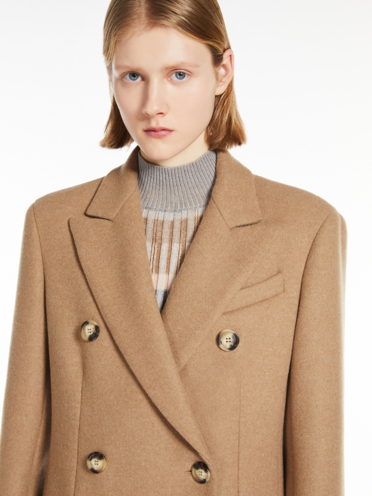 Double-breasted cashmere-blend coat - 驼色 - Marina Rinaldi - 4