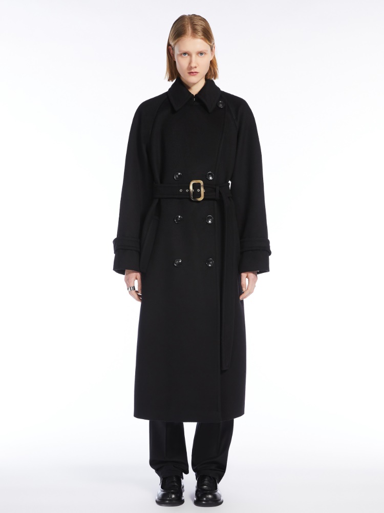 Double-breasted pure wool coat - 黑色 - Marina Rinaldi - 2