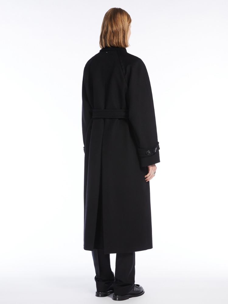 Double-breasted pure wool coat - 黑色 - Marina Rinaldi - 3