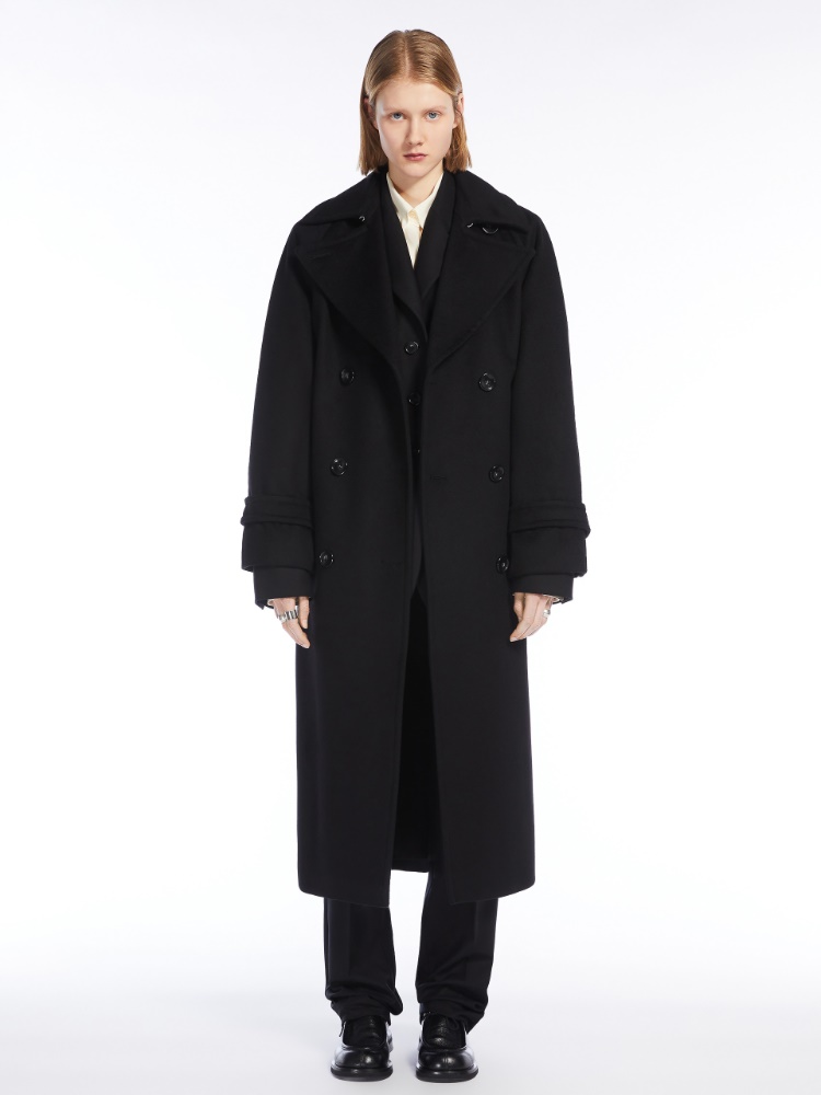 Double-breasted pure wool coat - 黑色 - Marina Rinaldi - 2
