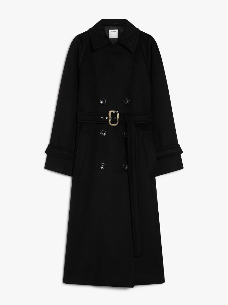 Double-breasted pure wool coat - 黑色 - Marina Rinaldi