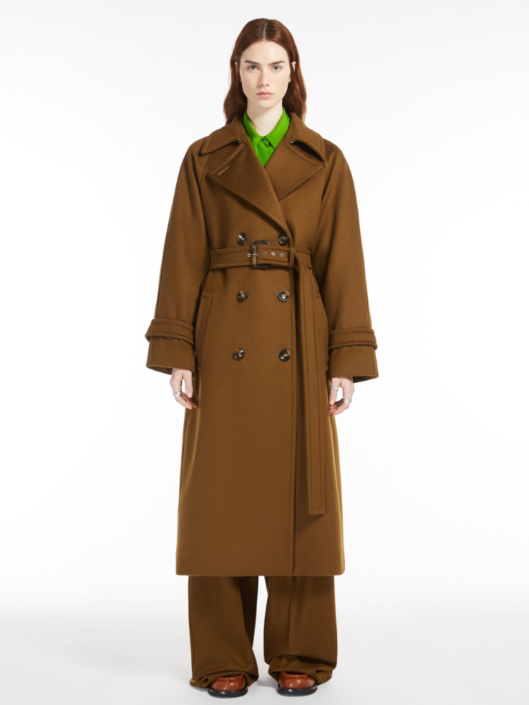 Double-breasted pure wool coat - 褐色 - Marina Rinaldi - 2