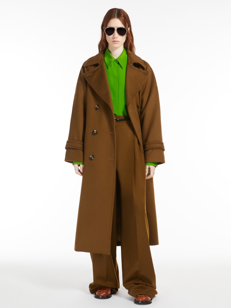 Double-breasted pure wool coat - 褐色 - Marina Rinaldi - 2