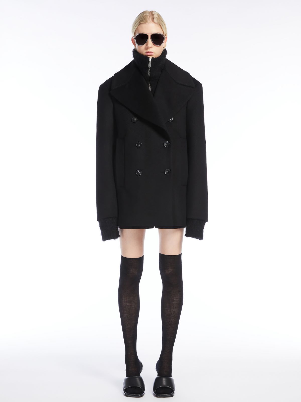 Oversized wool-blend pea coat - 黑色 - Marina Rinaldi