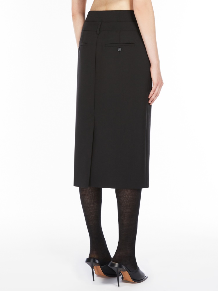 Stretch wool midi skirt - 黑色 - Marina Rinaldi - 3