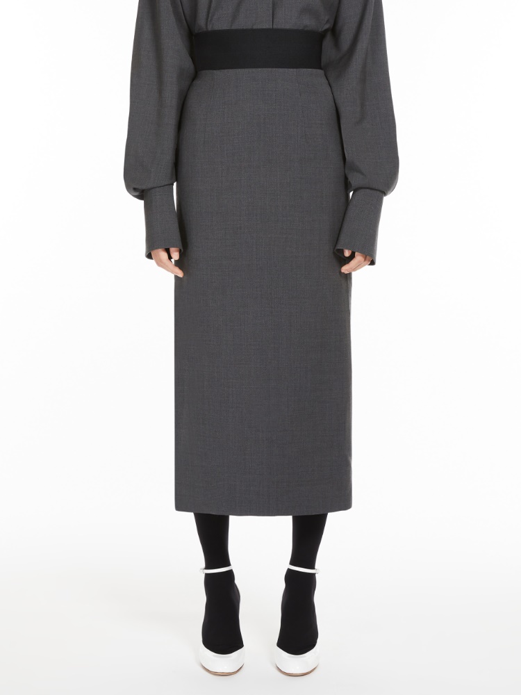 Stretch wool midi skirt - 深灰色 - Marina Rinaldi - 2