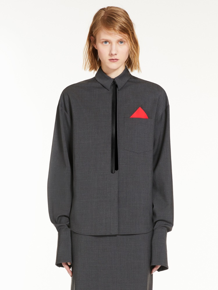 Oversized stretch wool shirt - 深灰色 - Marina Rinaldi - 2