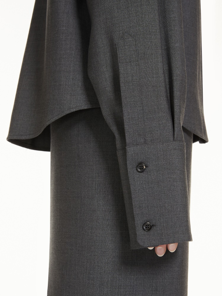 Oversized stretch wool shirt - 深灰色 - Marina Rinaldi - 5