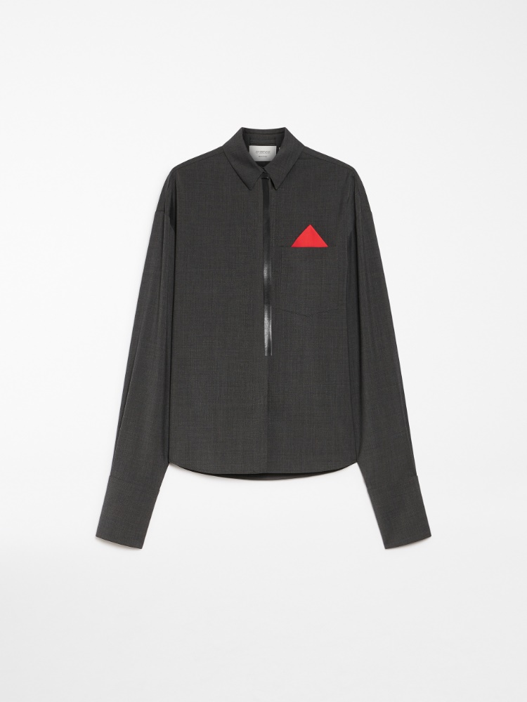 Oversized stretch wool shirt - 深灰色 - Marina Rinaldi - 7