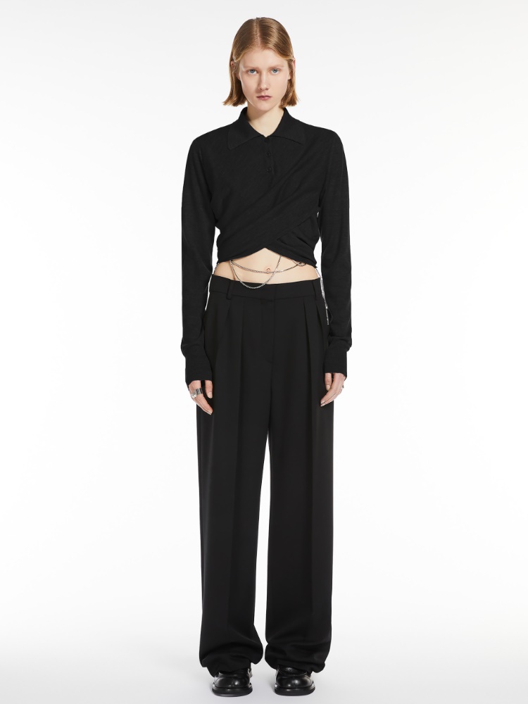 Wide-fit stretch wool trousers - 黑色 - Marina Rinaldi - 2