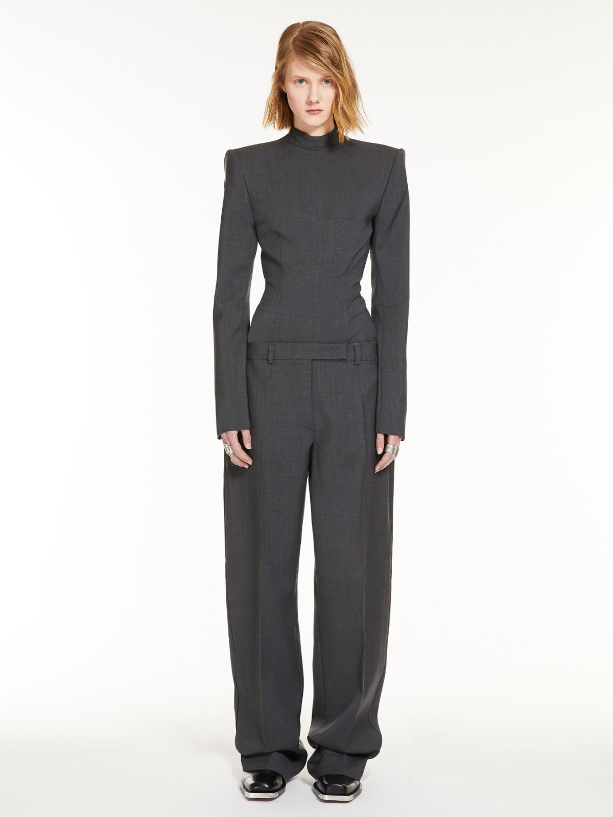 Oversized stretch wool trousers - 深灰色 - Marina Rinaldi