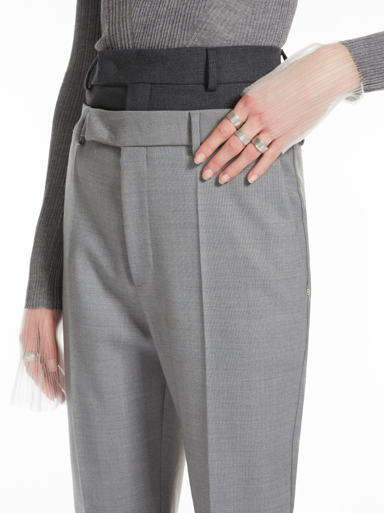Flared trousers with a branded double belt - 灰色 - Marina Rinaldi - 4