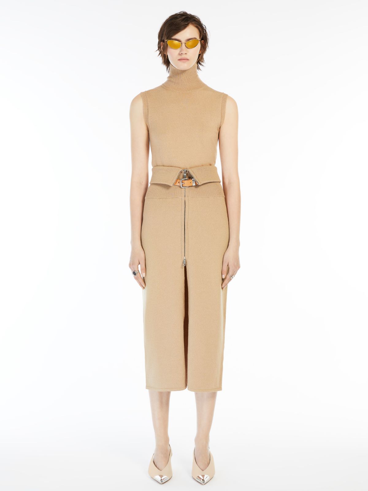 High-waisted knit skirt - 驼色 - Marina Rinaldi