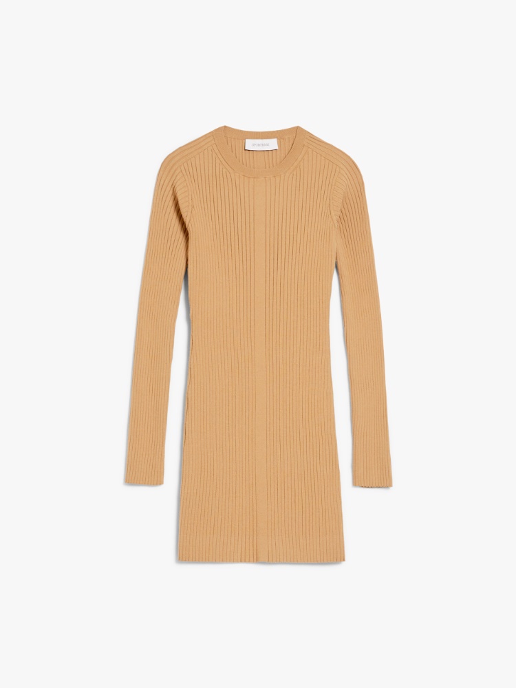 Rib-knit mini dress - 驼色 - Marina Rinaldi - 5