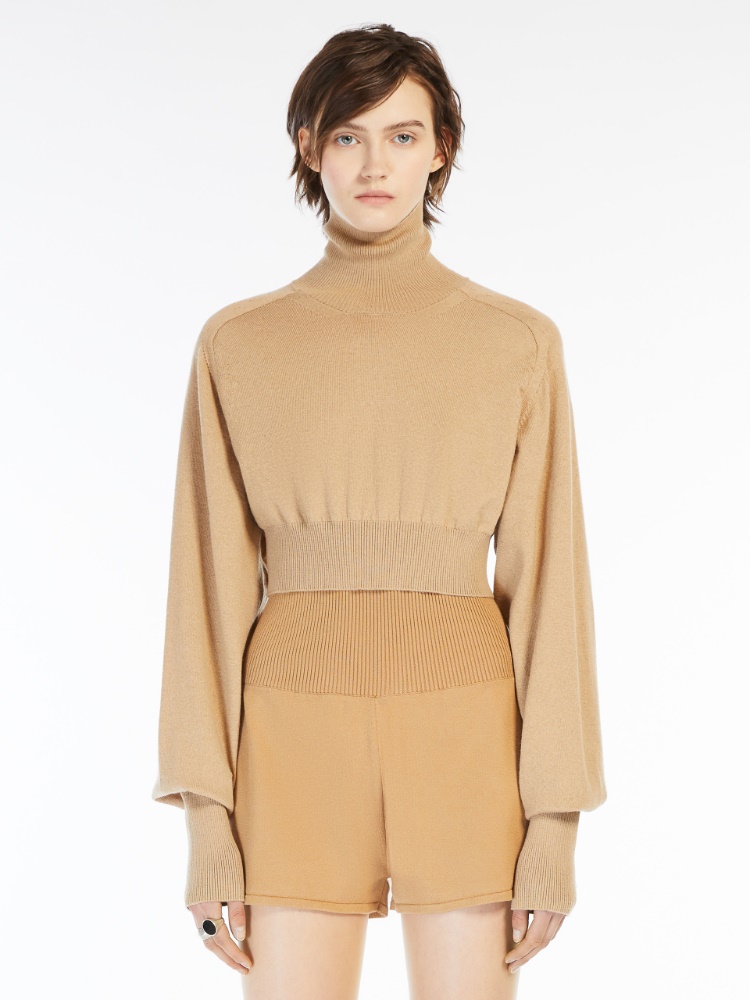 Cropped mock polo-neck sweater - 驼色 - Marina Rinaldi - 2