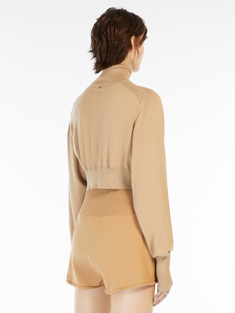 Cropped mock polo-neck sweater - 驼色 - Marina Rinaldi - 3