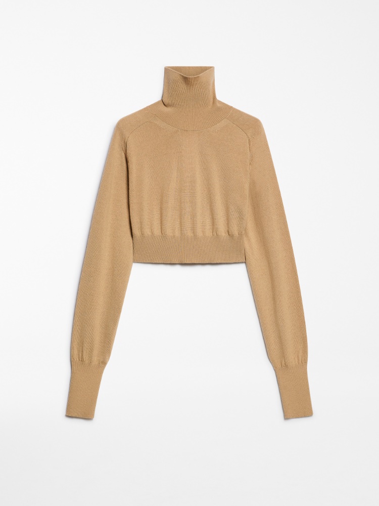 Cropped mock polo-neck sweater - 驼色 - Marina Rinaldi