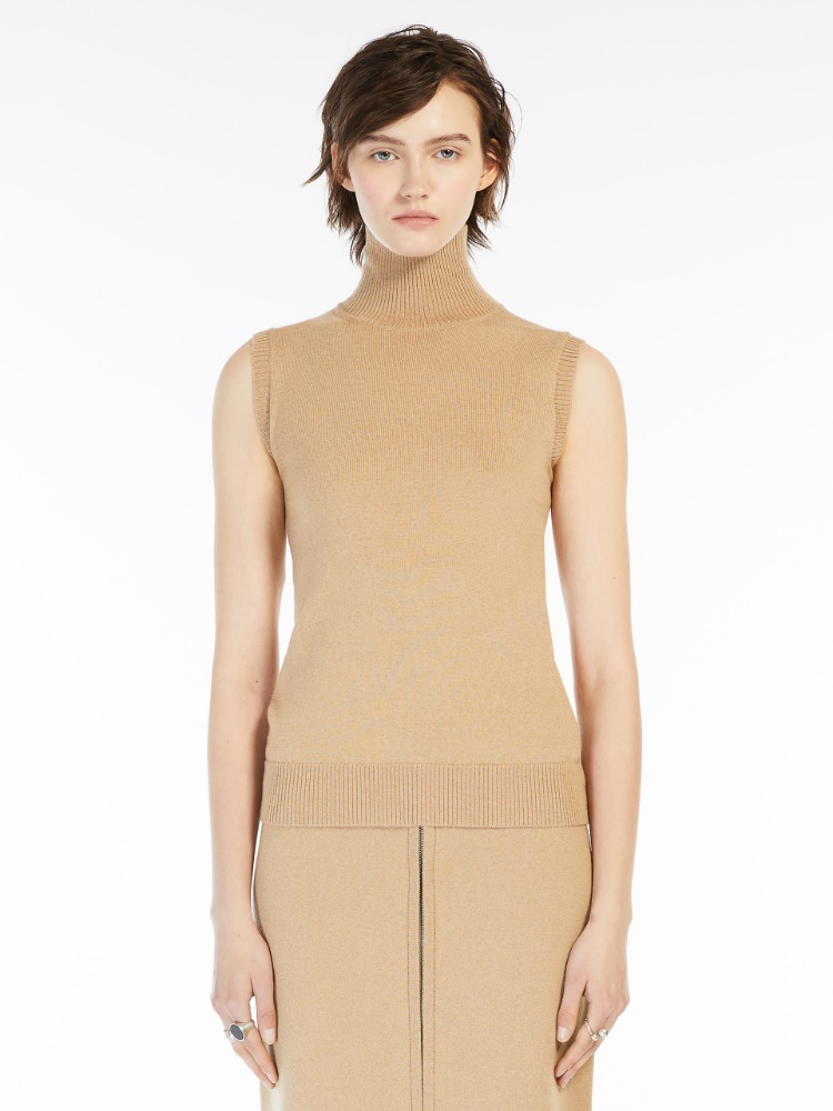 Sleeveless mock polo-neck sweater - 驼色 - Marina Rinaldi - 2