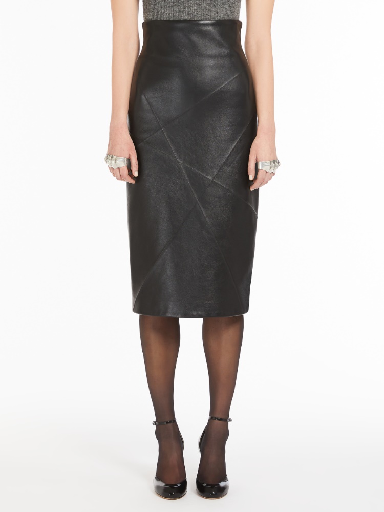 Nappa-leather midi skirt - 黑色 - Marina Rinaldi - 2