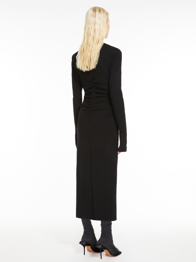 Gathered jersey dress - 黑色 - Marina Rinaldi - 3