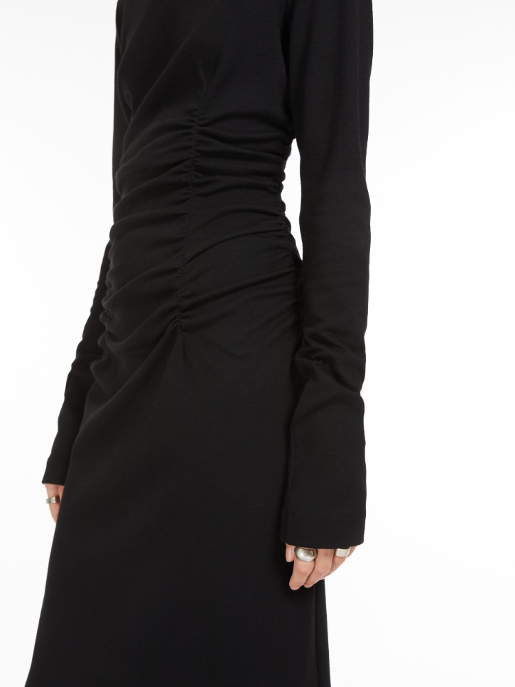 Gathered jersey dress - 黑色 - Marina Rinaldi - 4