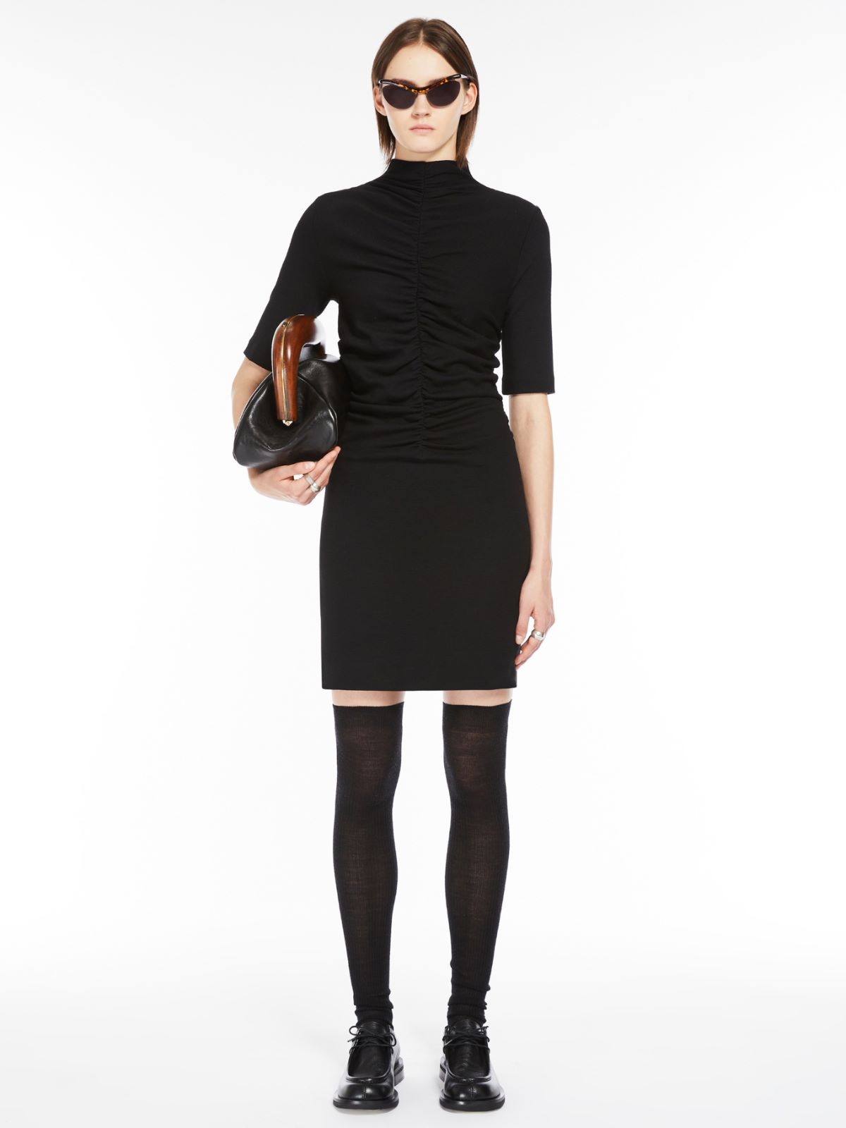 Short gathered dress - 黑色 - Marina Rinaldi
