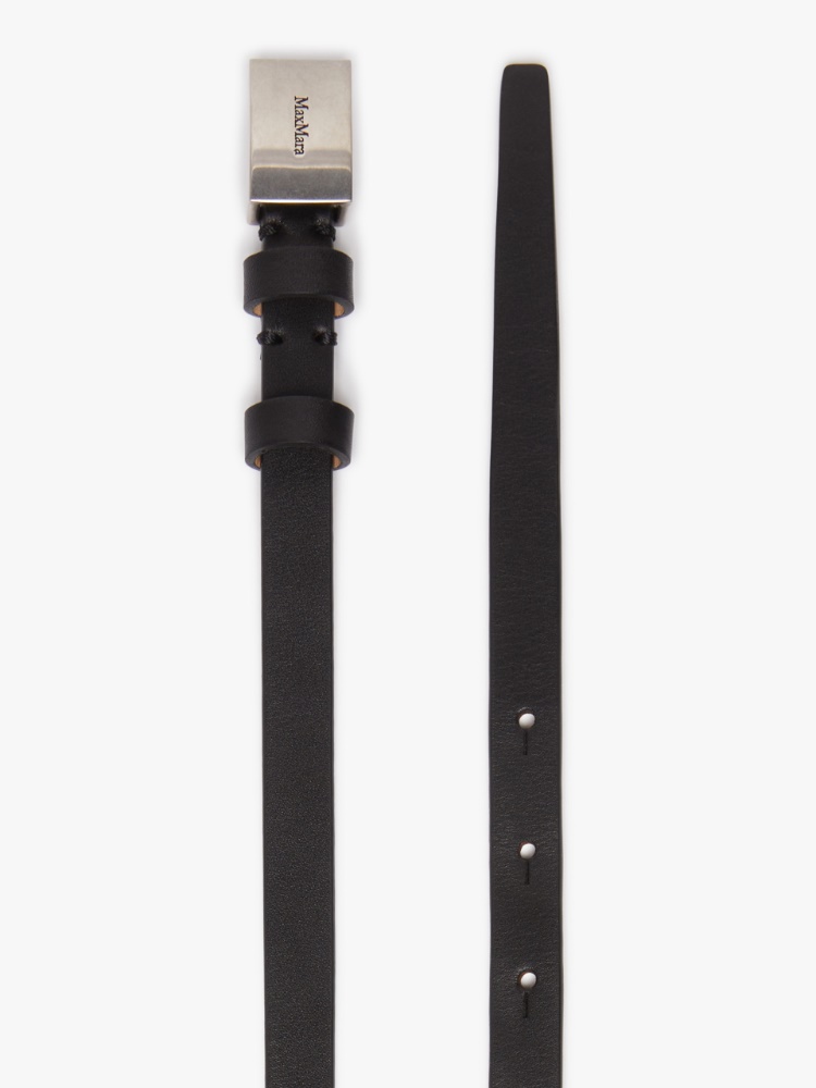 Leather belt with logo tag - 黑色 - Marina Rinaldi - 2