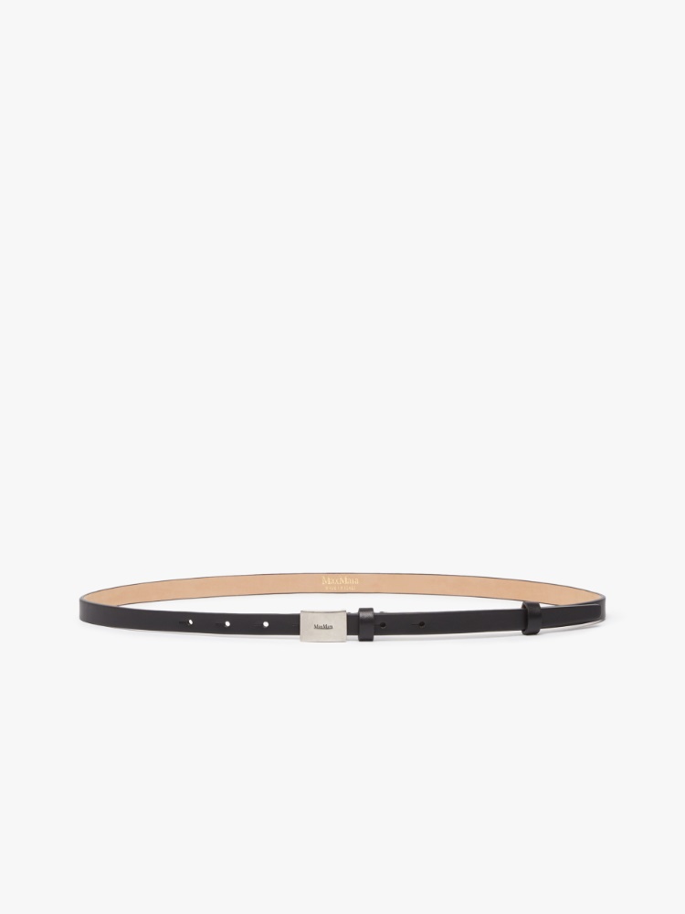 Leather belt with logo tag - 黑色 - Marina Rinaldi