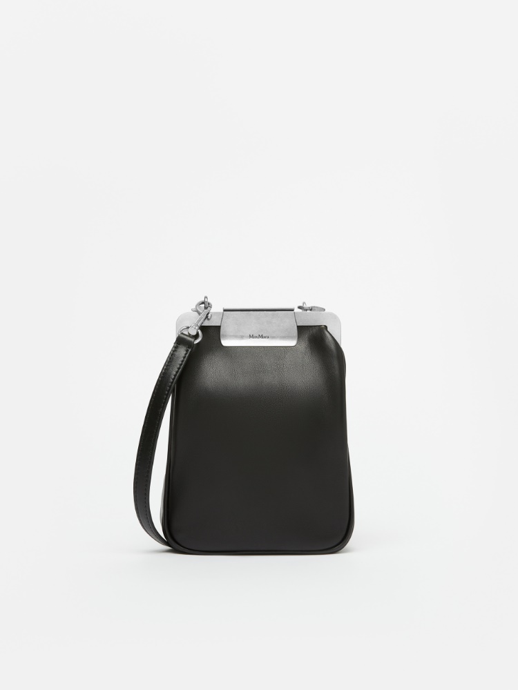 Vertical leather shoulder bag, small - 黑色 - Marina Rinaldi