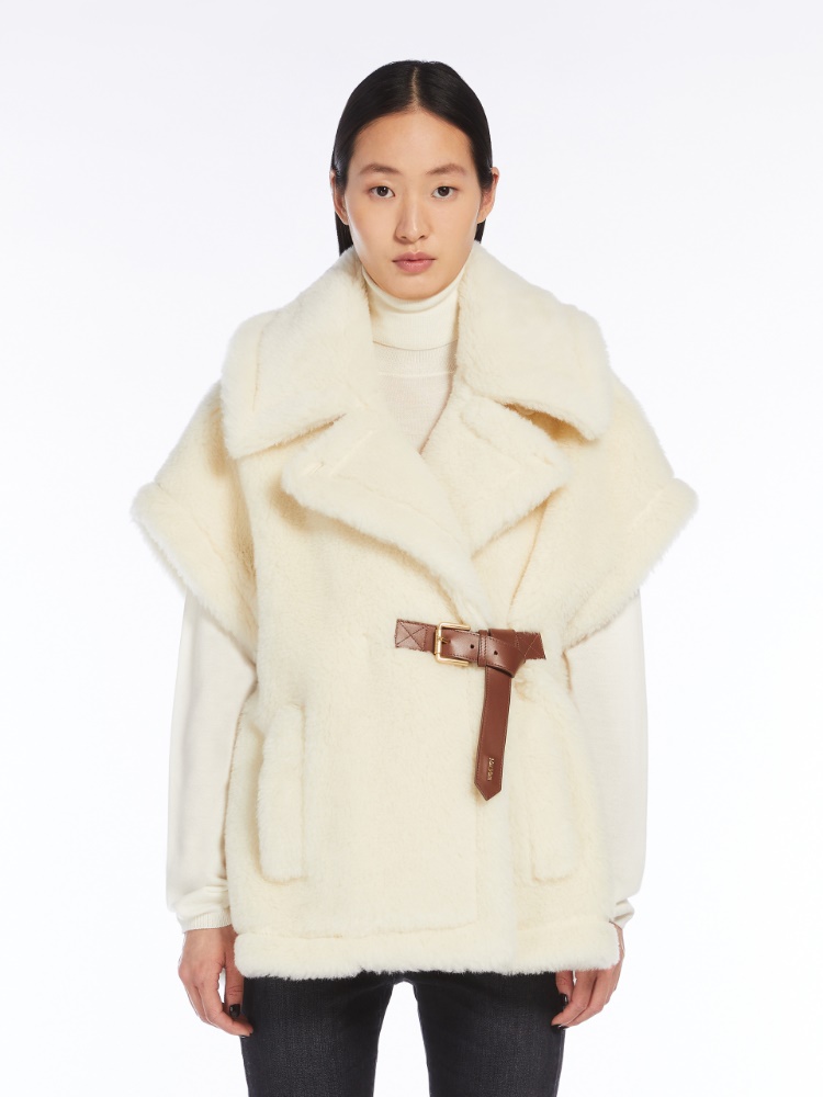 Short cape in alpaca and wool Teddy fabric - 白色 - Marina Rinaldi - 2