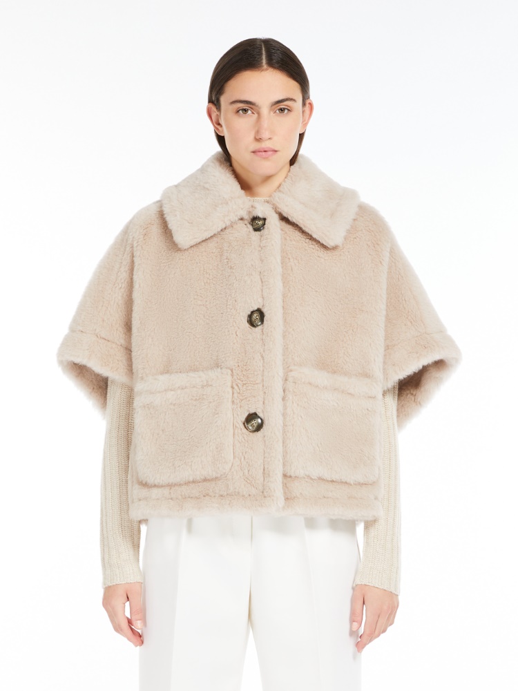 Alpaca and wool Teddy fabric boxy cape - 米色 - Marina Rinaldi - 2