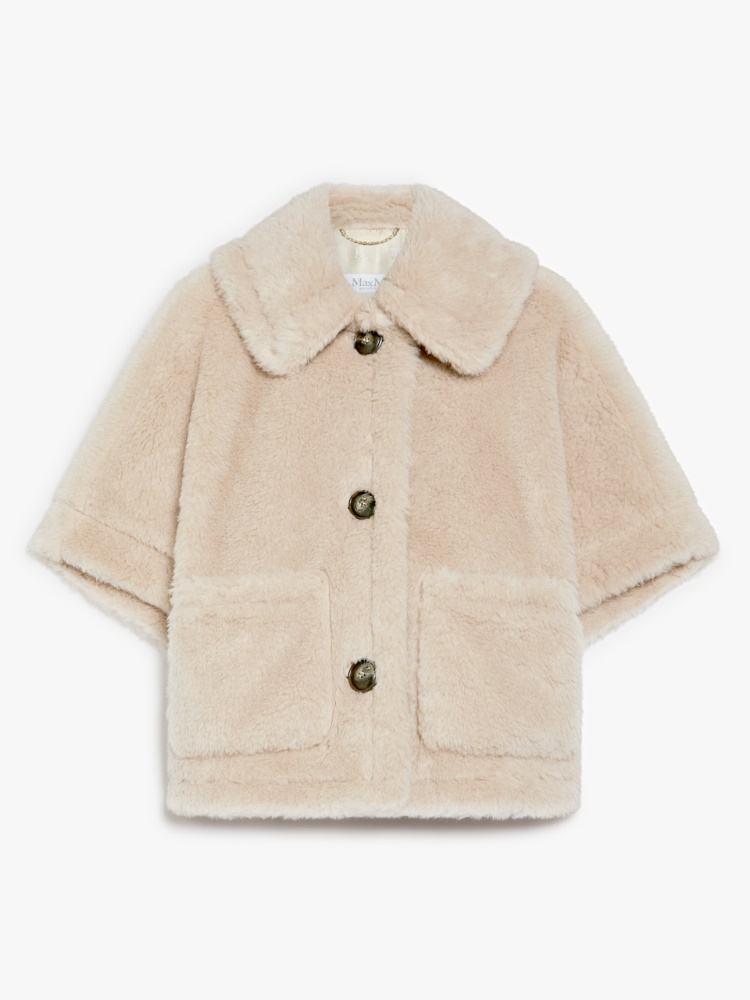Alpaca and wool Teddy fabric boxy cape - 米色 - Marina Rinaldi
