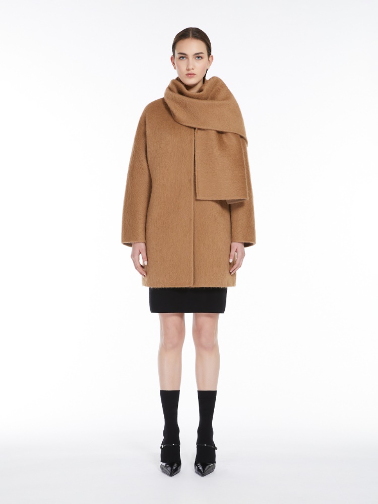 Alpaca and wool jacket with scarf - 驼色 - Marina Rinaldi - 2