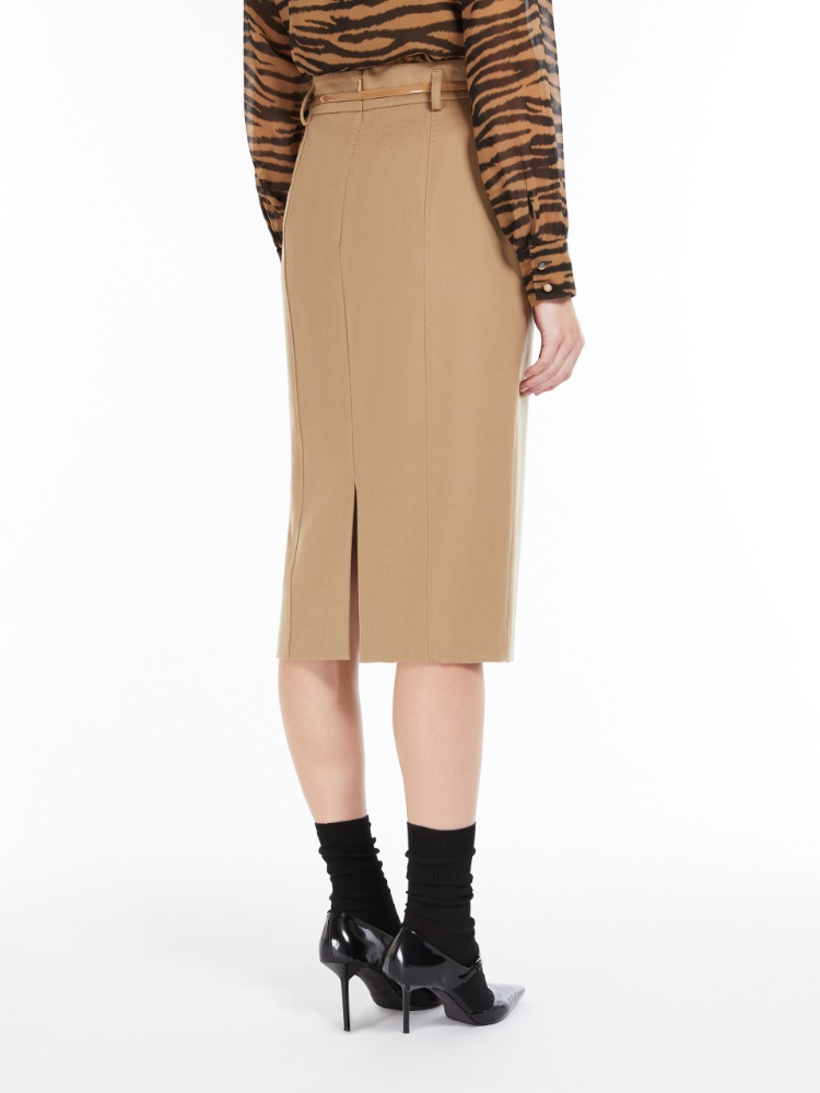 Wool pencil skirt - 驼色 - Marina Rinaldi - 3