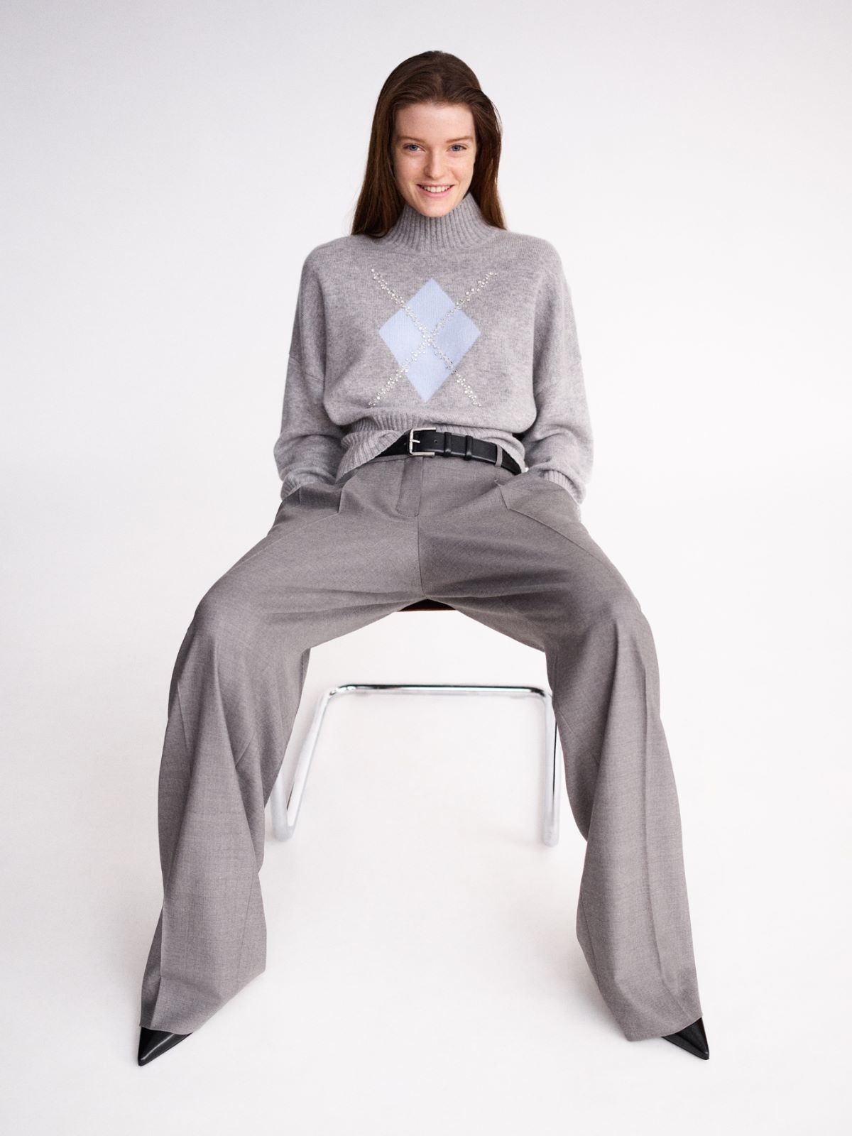 Wool twill trousers - 灰色 - Marina Rinaldi