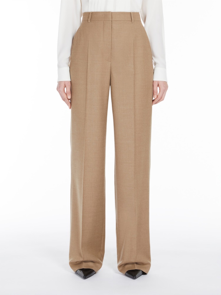 Long wool flannel trousers - 驼色 - Marina Rinaldi - 2