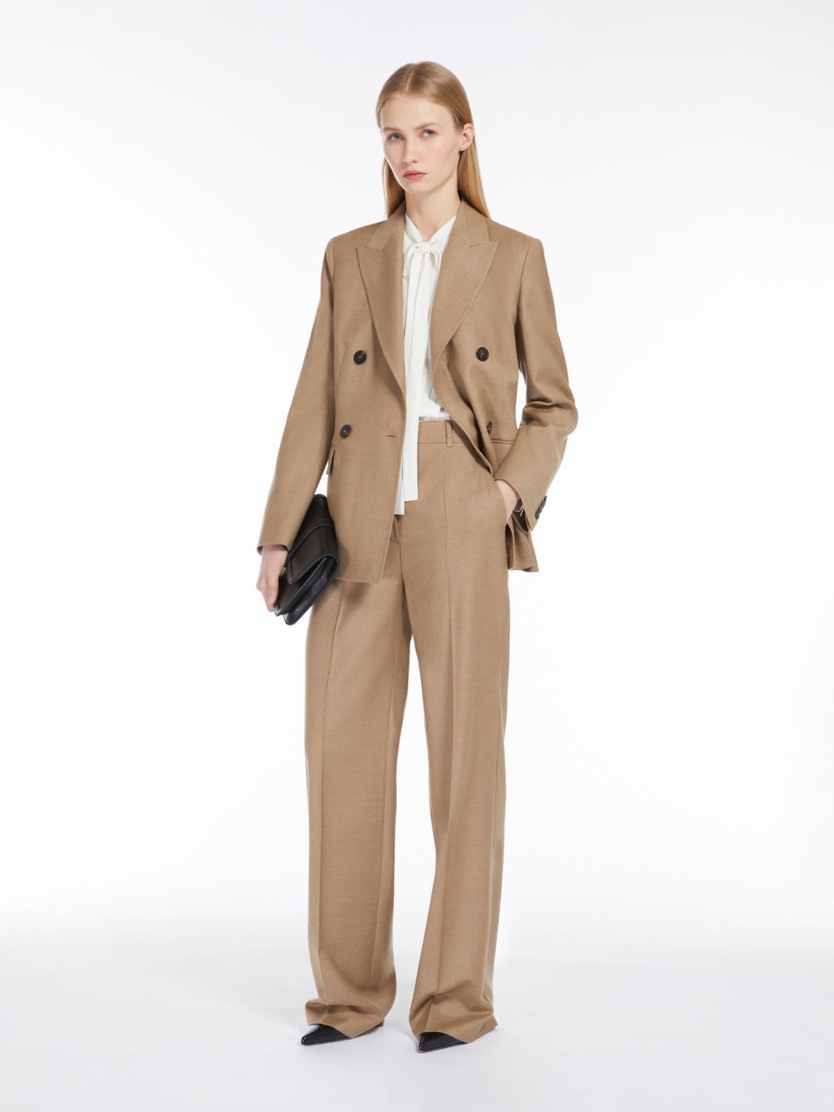 Long wool flannel trousers - 驼色 - Marina Rinaldi
