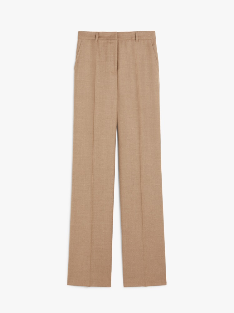 Long wool flannel trousers - 驼色 - Marina Rinaldi