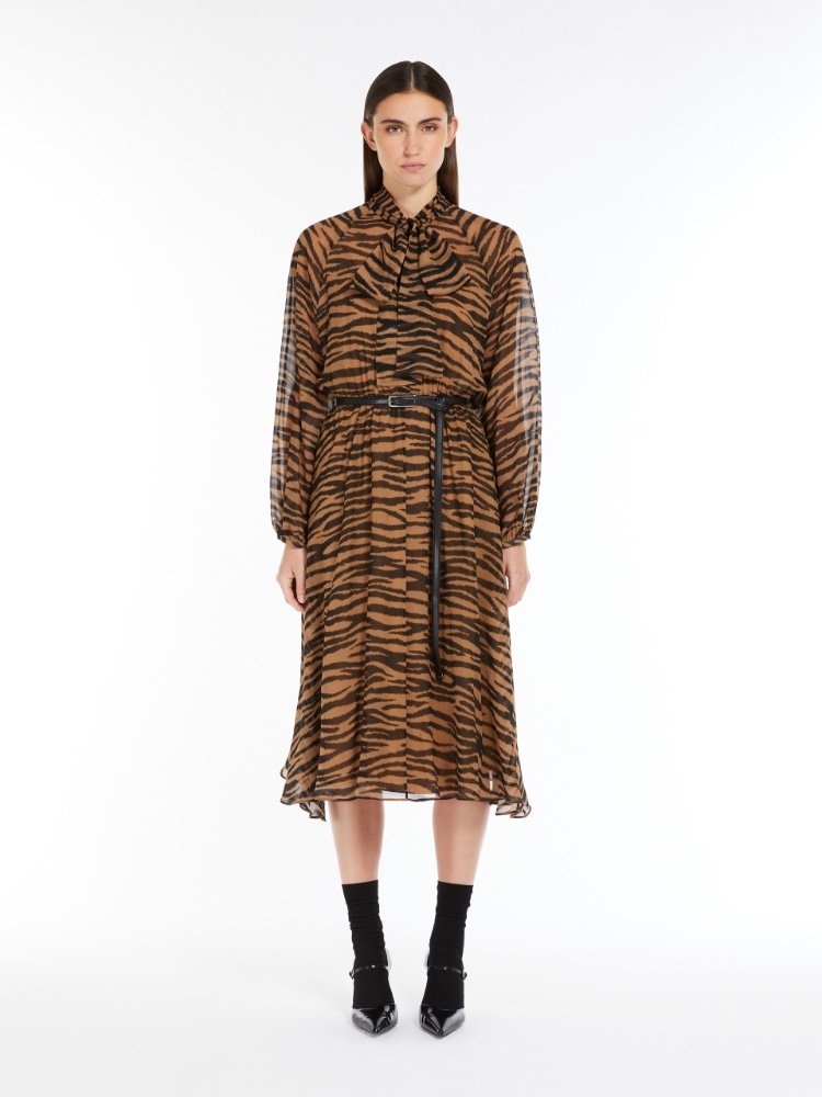 Shirt dress in printed silk - 黑色 - Marina Rinaldi - 2