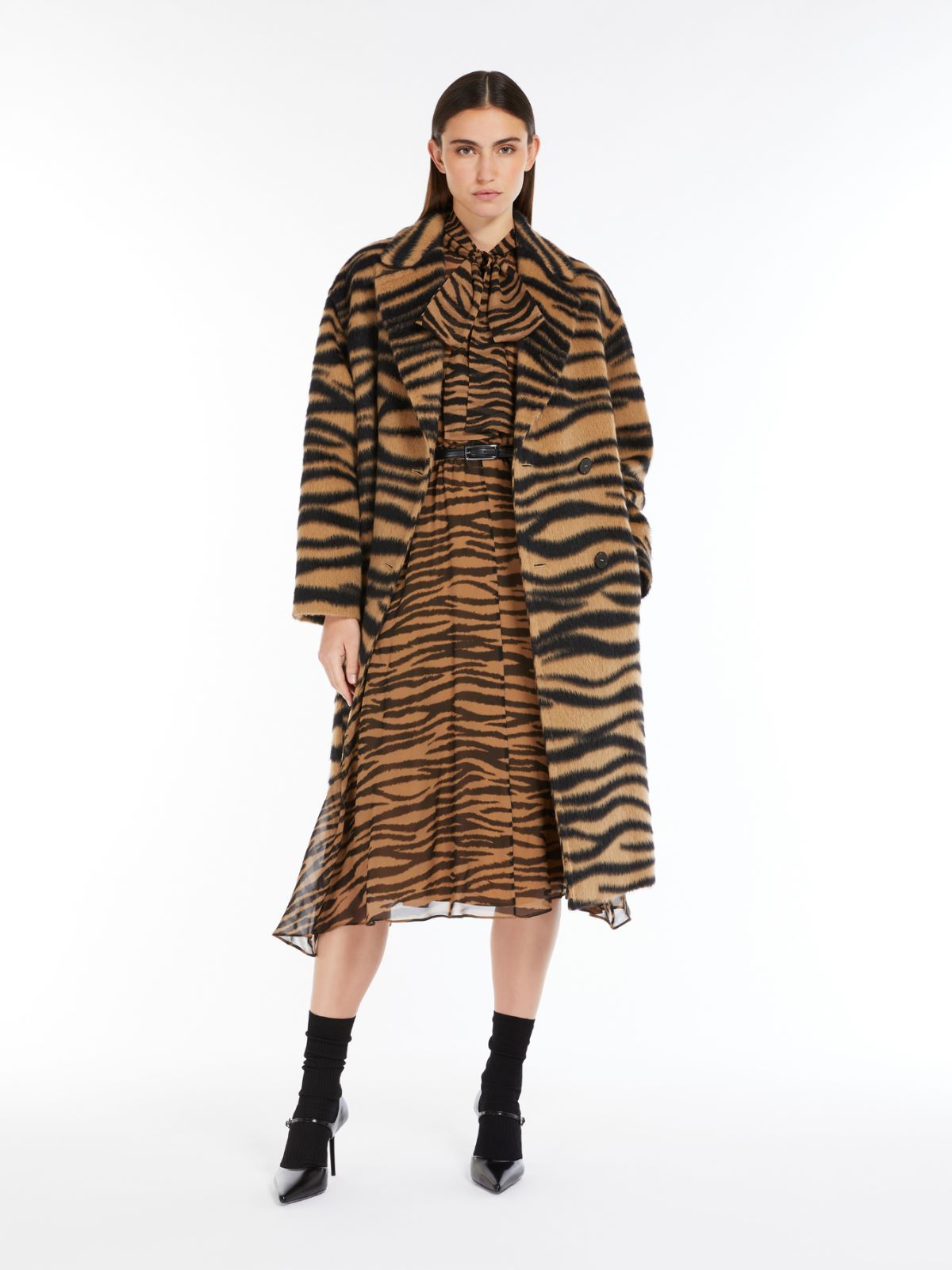 Shirt dress in printed silk - 黑色 - Marina Rinaldi