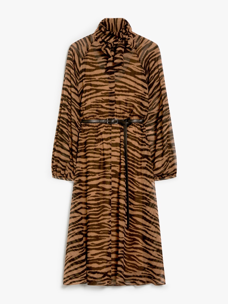 Shirt dress in printed silk - 黑色 - Marina Rinaldi