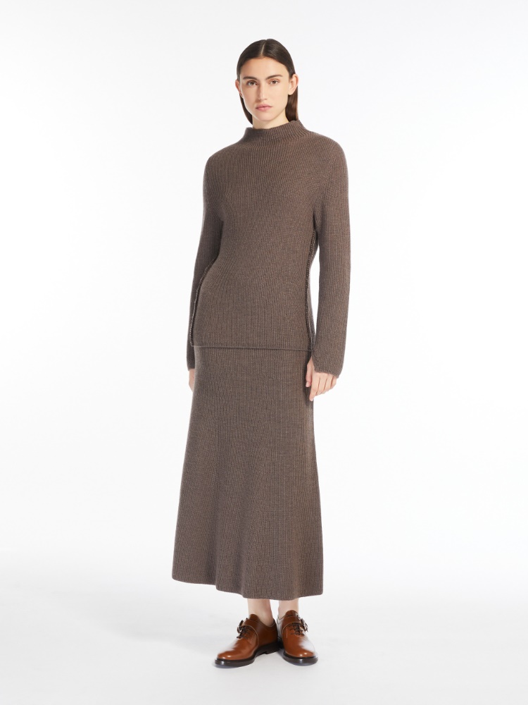 Wool flared skirt - 浅棕色 - Marina Rinaldi - 2