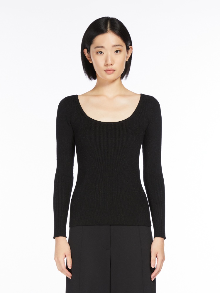 Feminine lurex and viscose yarn jumper - 黑色 - Marina Rinaldi - 2