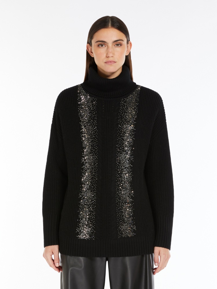 Rib-knit wool pullover with high neck - 黑色 - Marina Rinaldi - 2