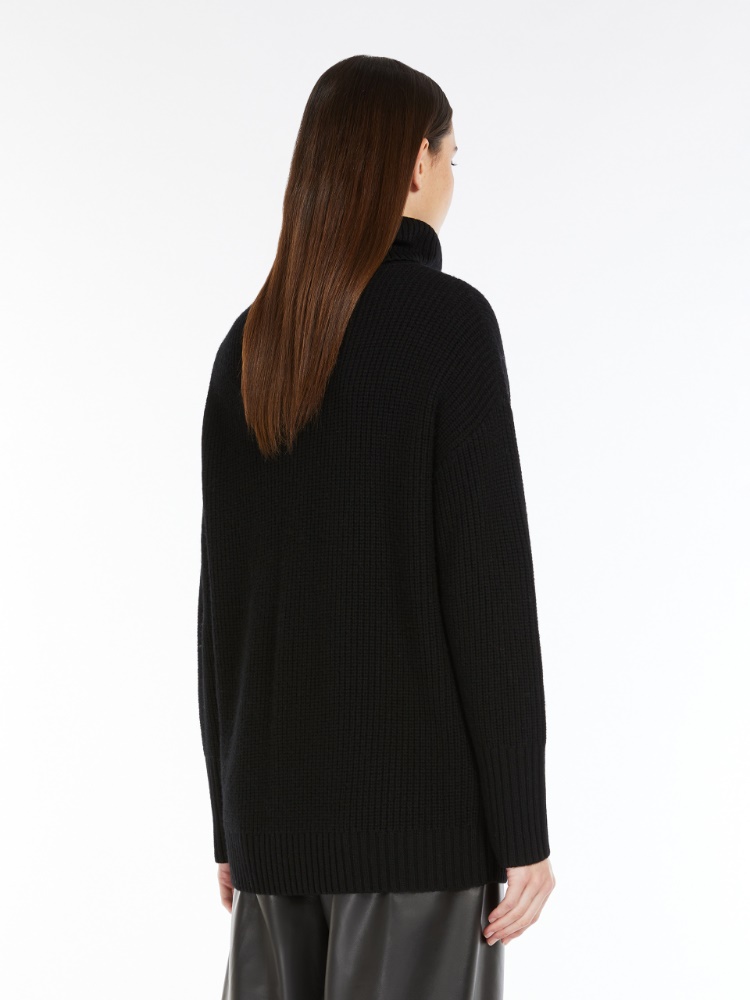 Rib-knit wool pullover with high neck - 黑色 - Marina Rinaldi - 3