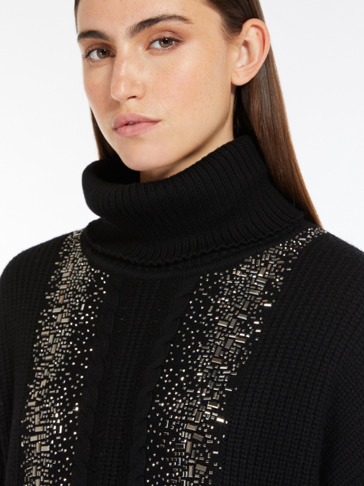Rib-knit wool pullover with high neck - 黑色 - Marina Rinaldi - 4