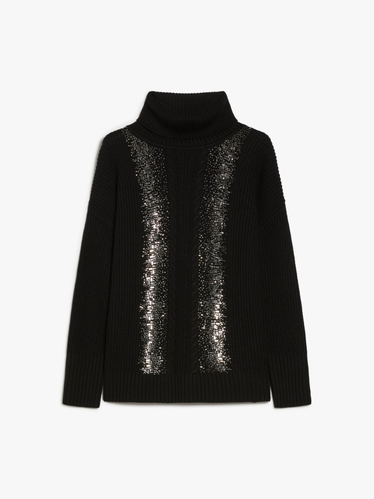 Rib-knit wool pullover with high neck - 黑色 - Marina Rinaldi - 6