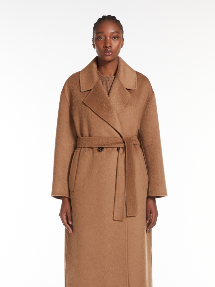 Double-breasted wool and cashmere coat - 驼色 - Marina Rinaldi - 4