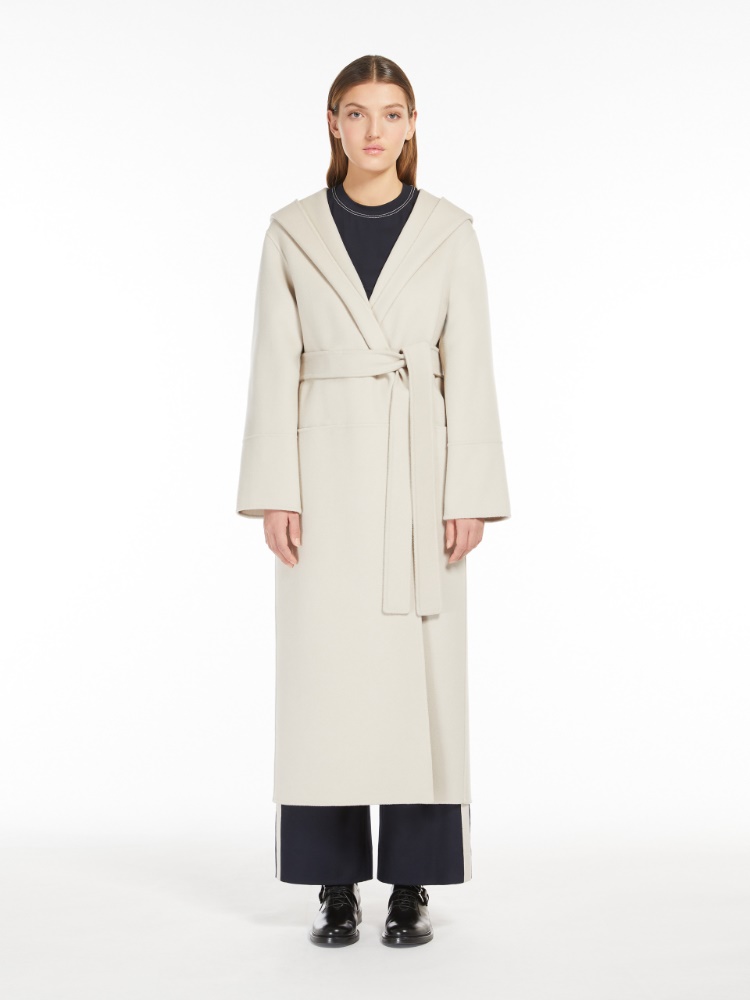Wool hooded wrap coat - 本色 - Marina Rinaldi - 2