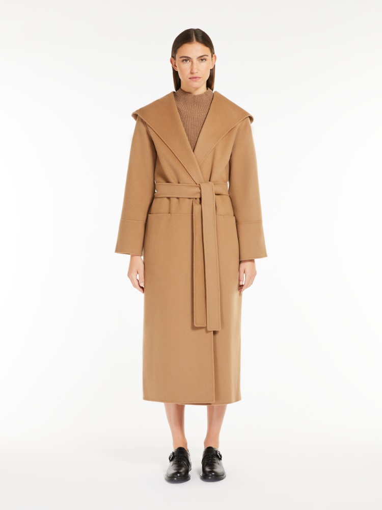 Wool hooded wrap coat - 驼色 - Marina Rinaldi - 2
